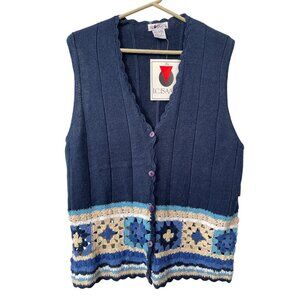 Vintage IC Isaacs Sweater Vest Size Medium Granny Square Knit Deadstock NEW